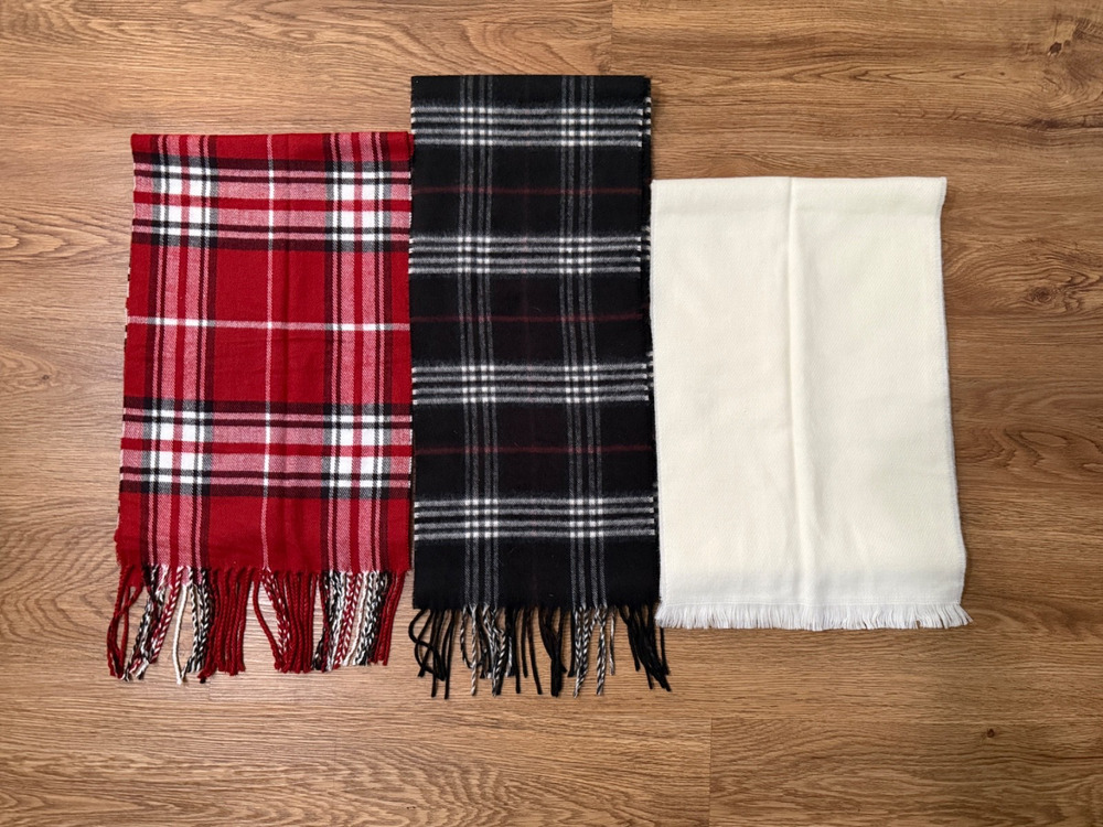 Croft & Barrow Plaid Scarf Lot 3 Red Black Cream Fringe Winter Scarves